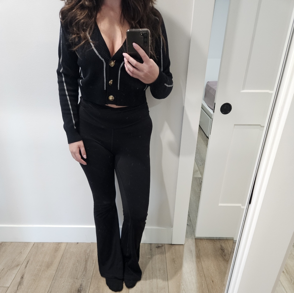 Chic Black Cardigan with White Trim